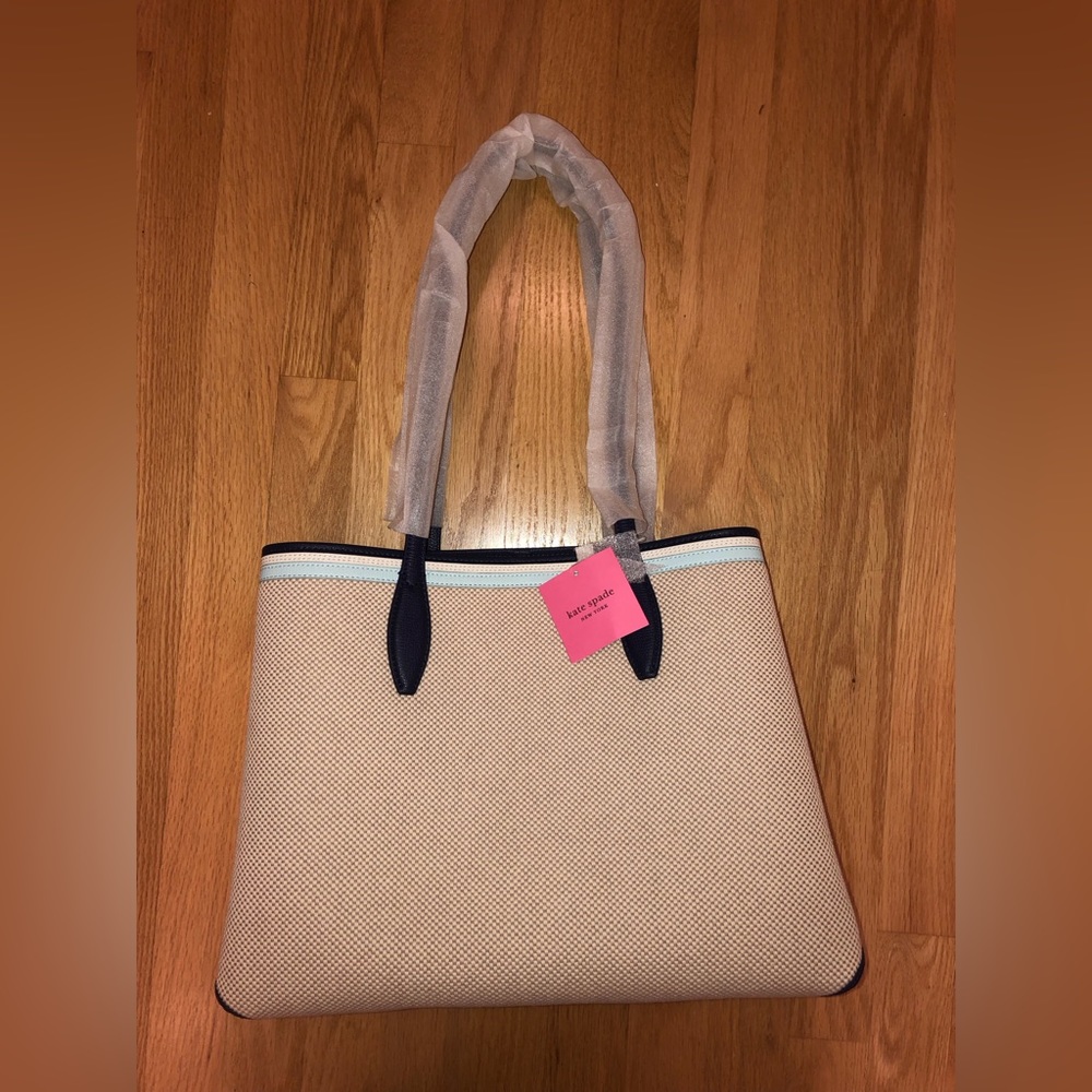 Kate Spade Tote Womens Blue Large All Day Canvas Leather Trim and Wristlet